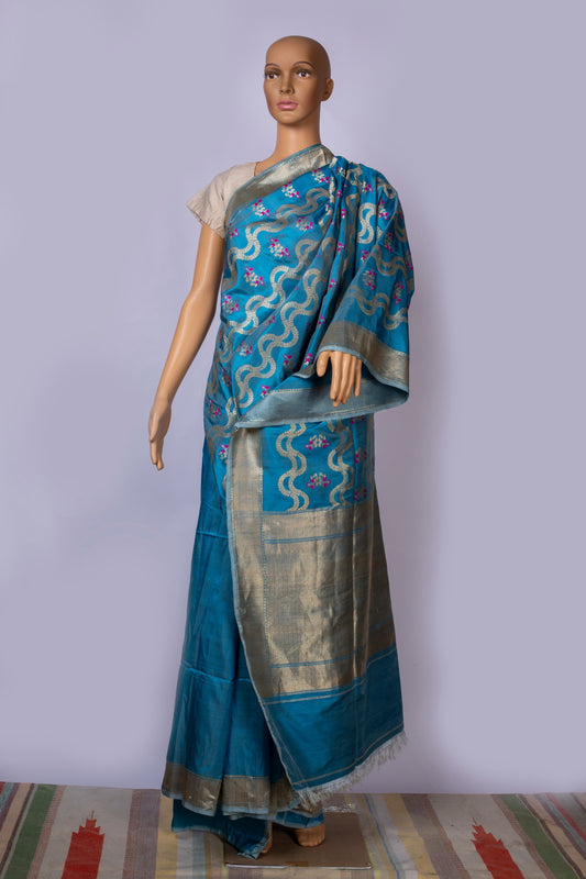 Banarasi silk sari blue