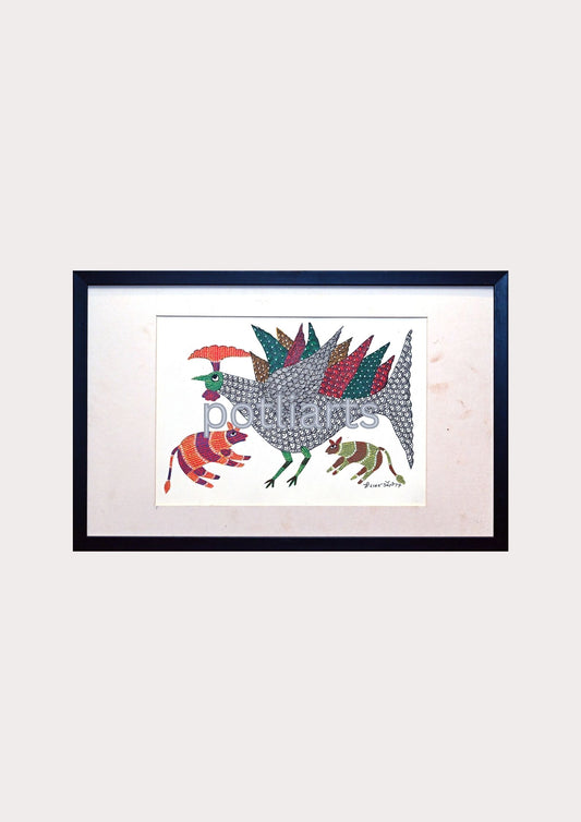 Gond Art, Wise Rooster, 22.5"/14.5"
