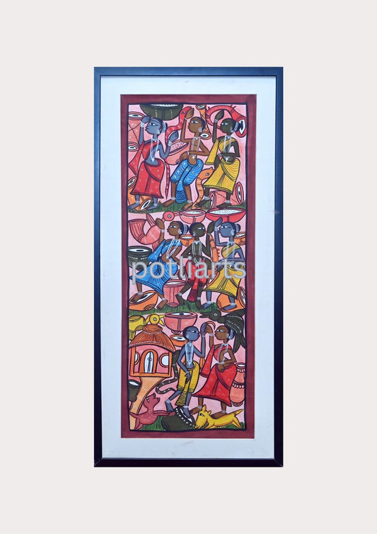 Santal Art, Village Dance, 15.5"/32.1"