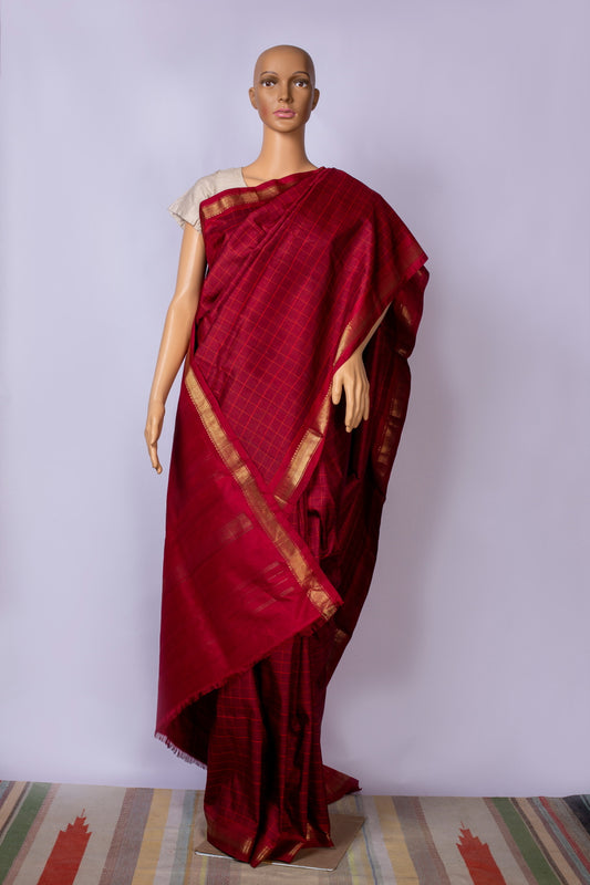 Kanjeevaram silk Sari Red checks