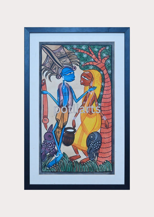 Santal Art, Radha Krishna, 14.6"/22.5"