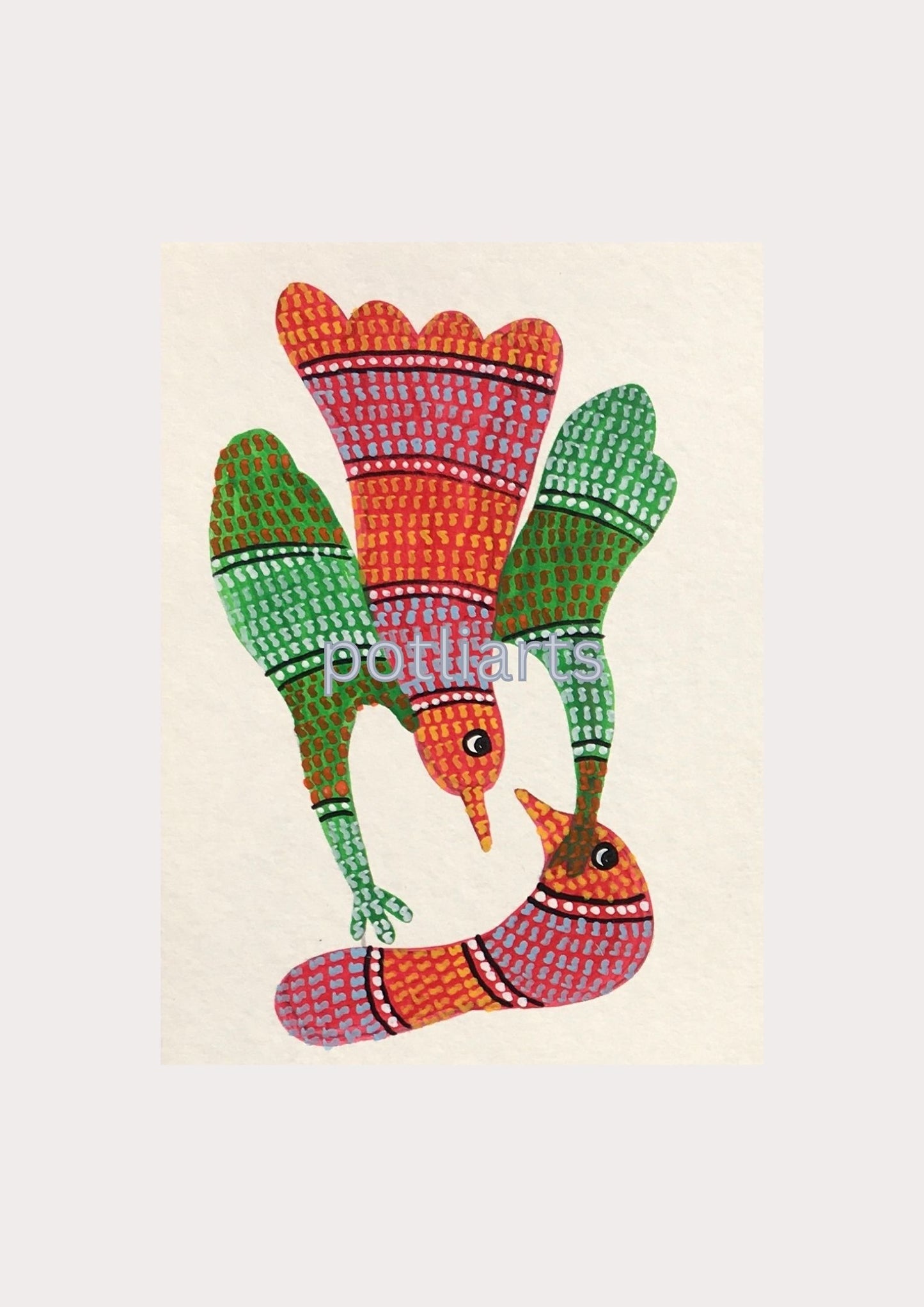 Gond Art, Peacock Family, 5"/7.2"