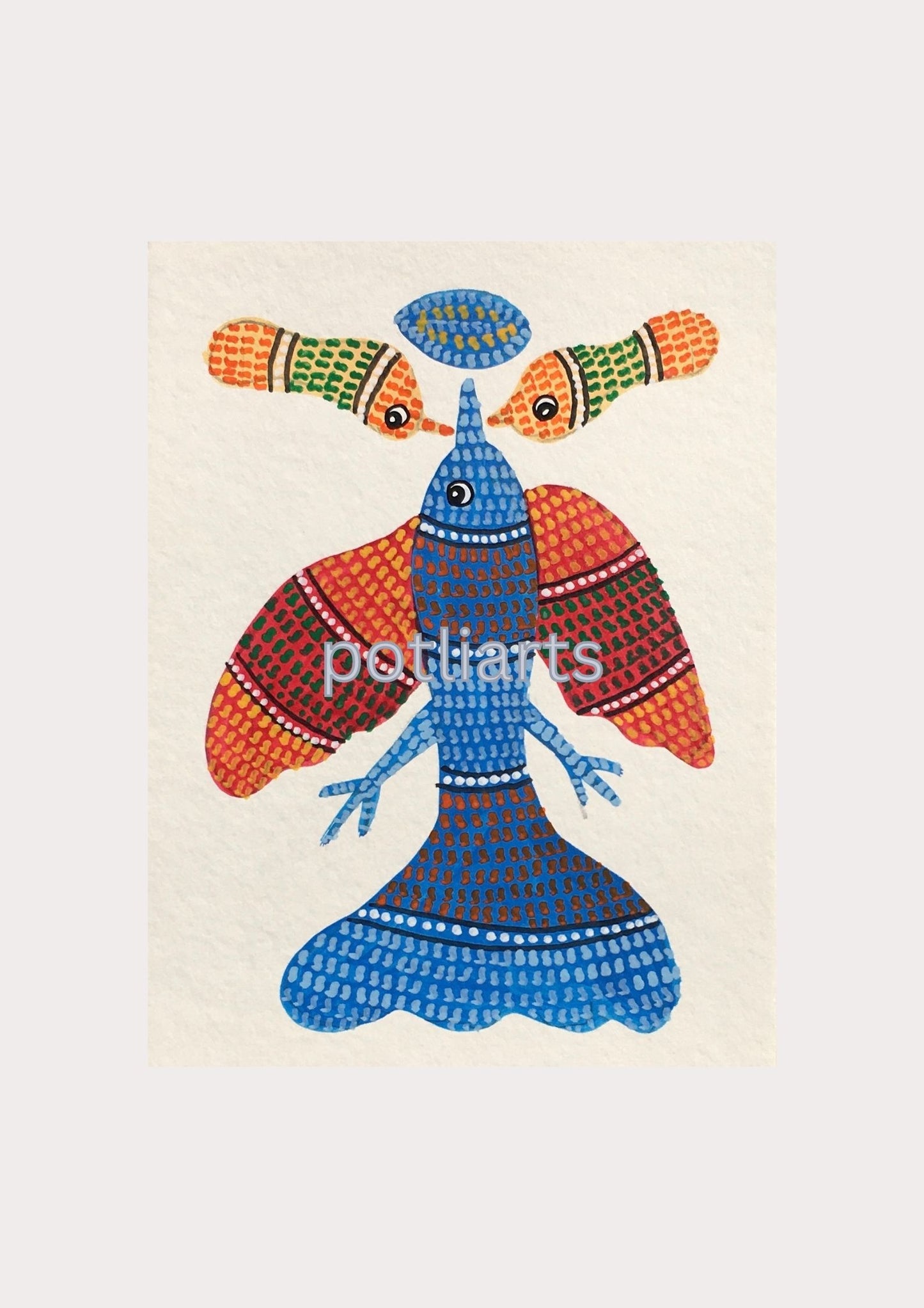 Gond Art, Bird Family, 5"/7.2"
