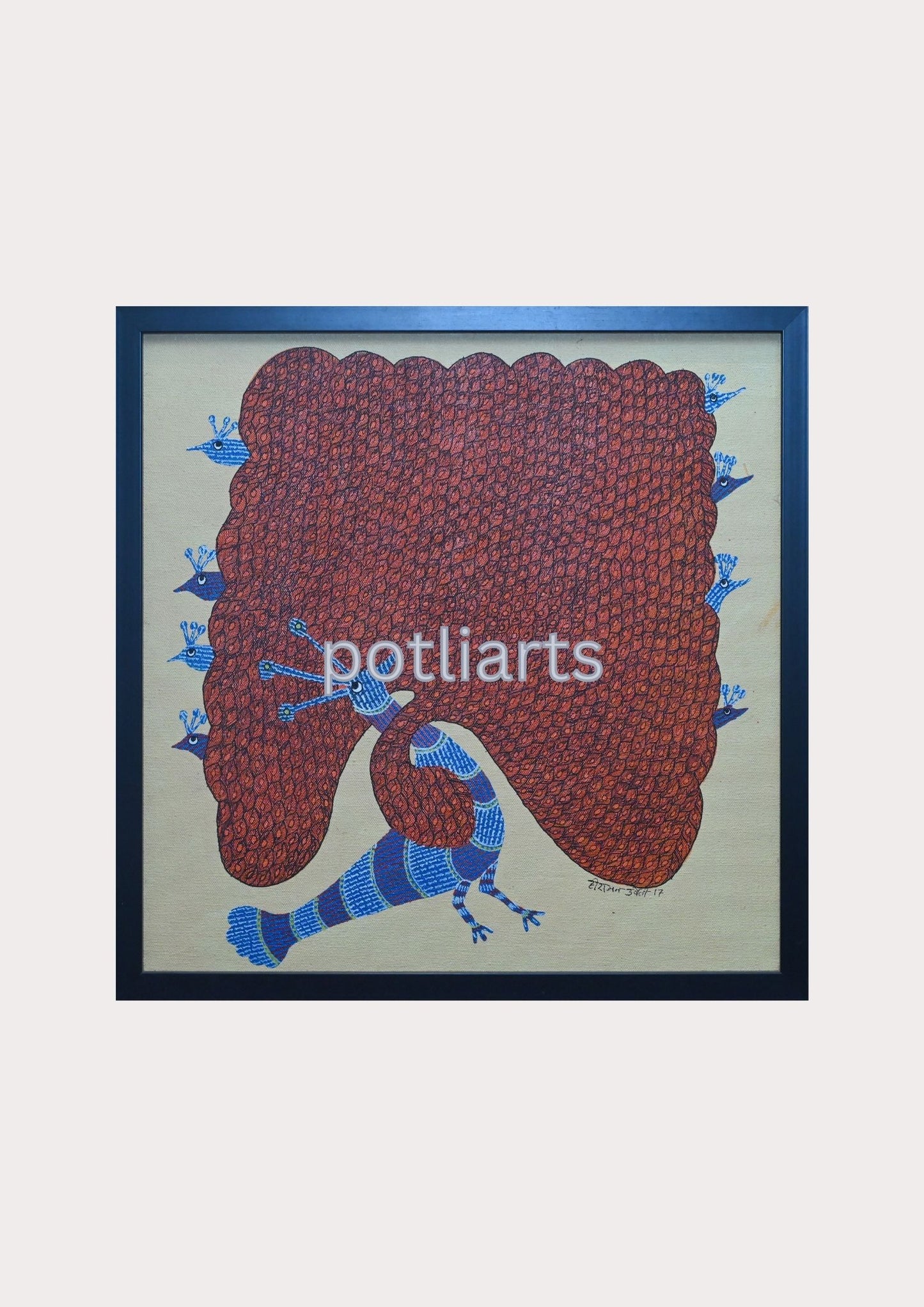 Gond Art, Dancing Peacock, 19"/19"