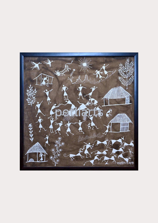 Warli Art, Village life, 23"/23"