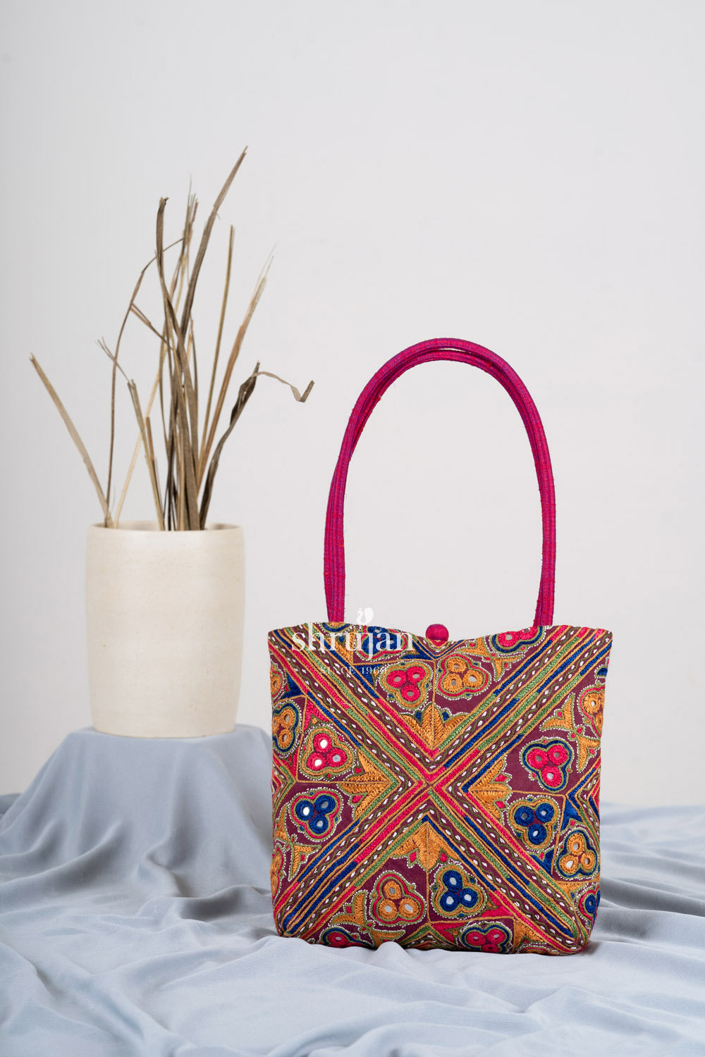 Silk Ahir Hand Embroidery Evening Bag