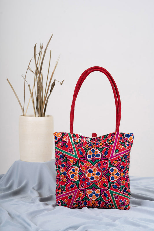 Silk Ahir Hand Embroidered Handbag