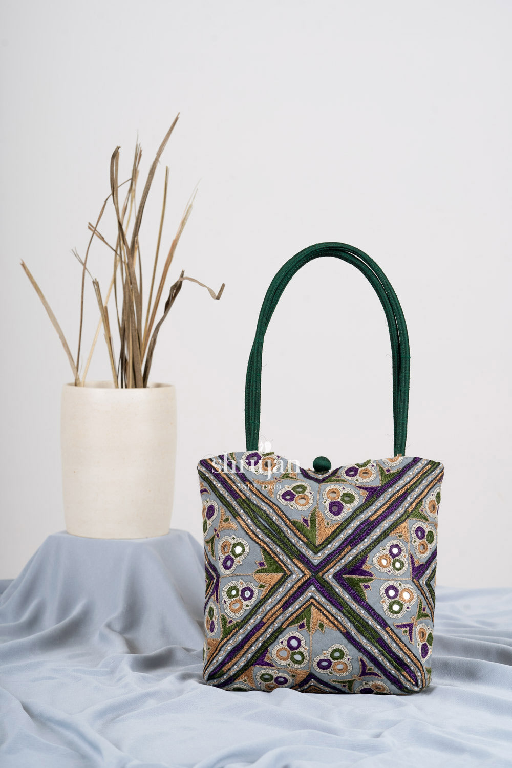Silk Ahir Hand Embroidered Handbag