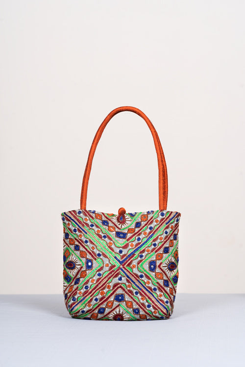 Hand embroidered Handbag - silk