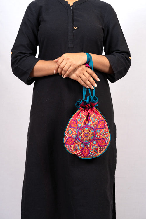 Hand embroidered Hand Bag / Potli / Batwa - silk
