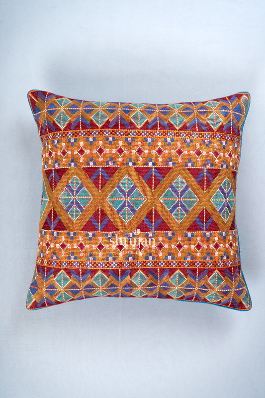 Cotton and Silk Jat Garasiya Hand Embroidered Cushion Cover