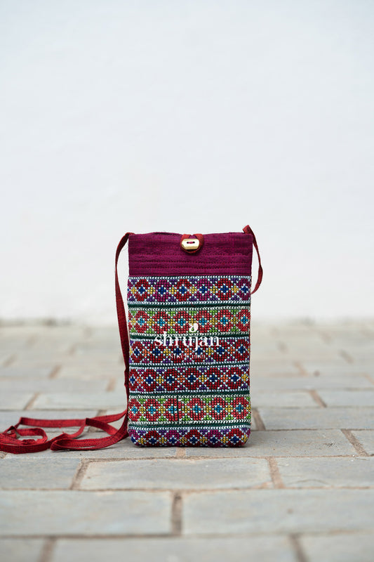 Silk Jat Garasiya Hand Embroidered Mobile Pouch