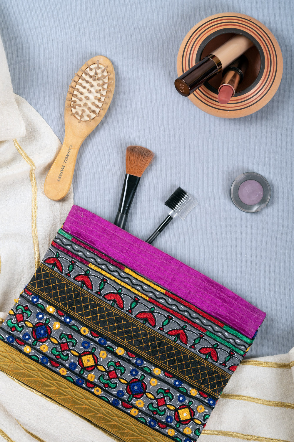 Silk Ahir Hand Embroidery Clutch